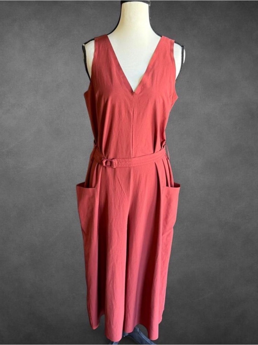 Athleta Sarasota Jumpsuit Rust/Coral Sleeveless Wide Leg – Size S